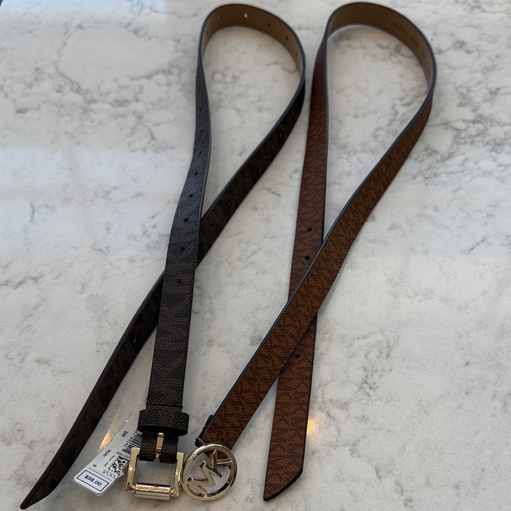 (Brand New) Michael Kors Reversible Brown and Black Belt with Gold Buckle